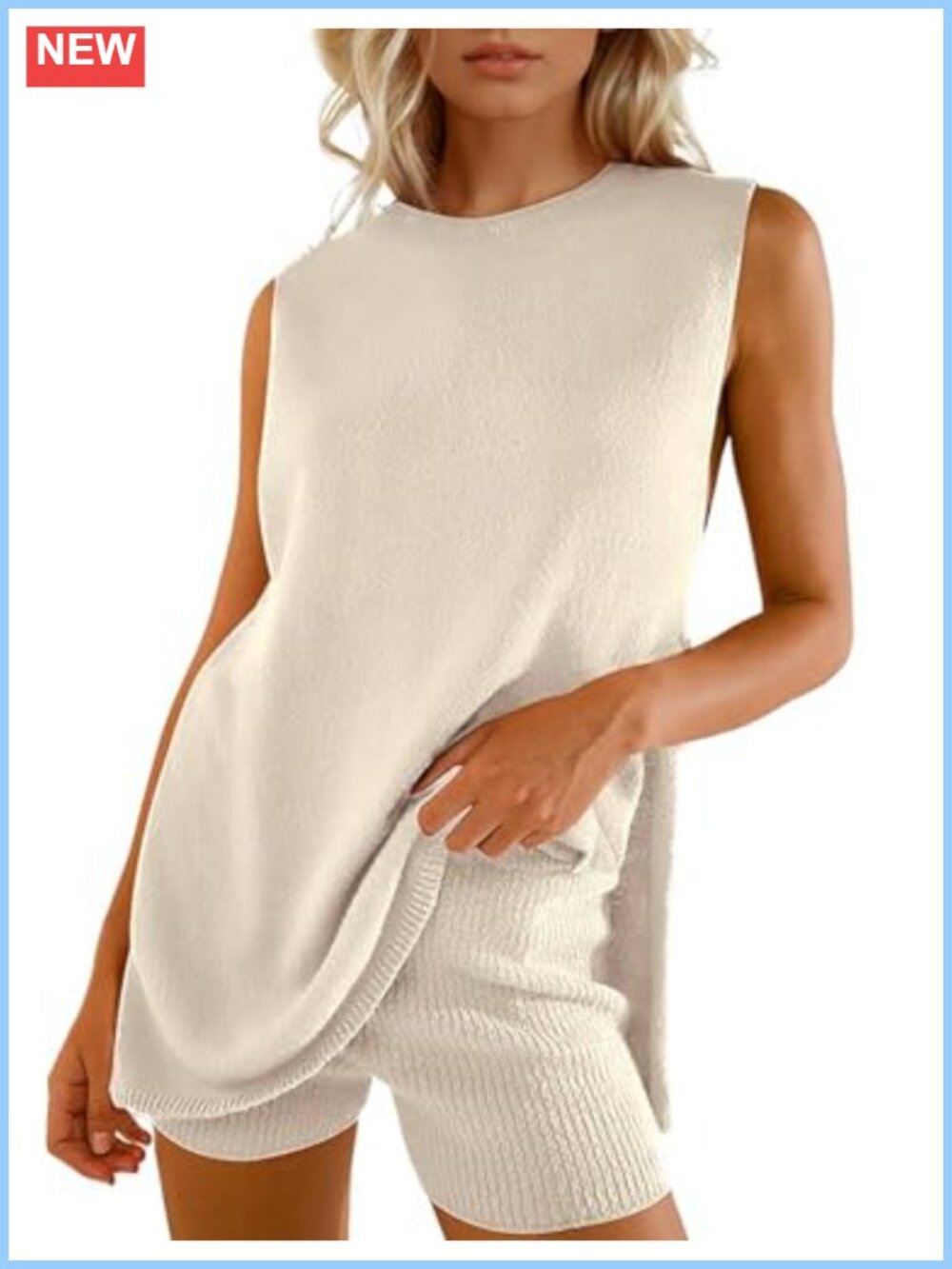 Sleeveless Knit Tunic Top and Shorts Set Beach Vacation Outfit